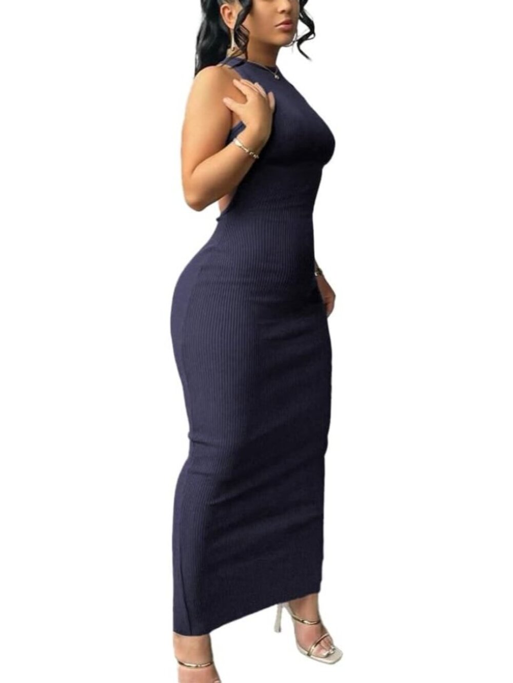 🆕Women's Navy Blue Summer Body con Maxi Dress sleeveless Casual Long Dresses